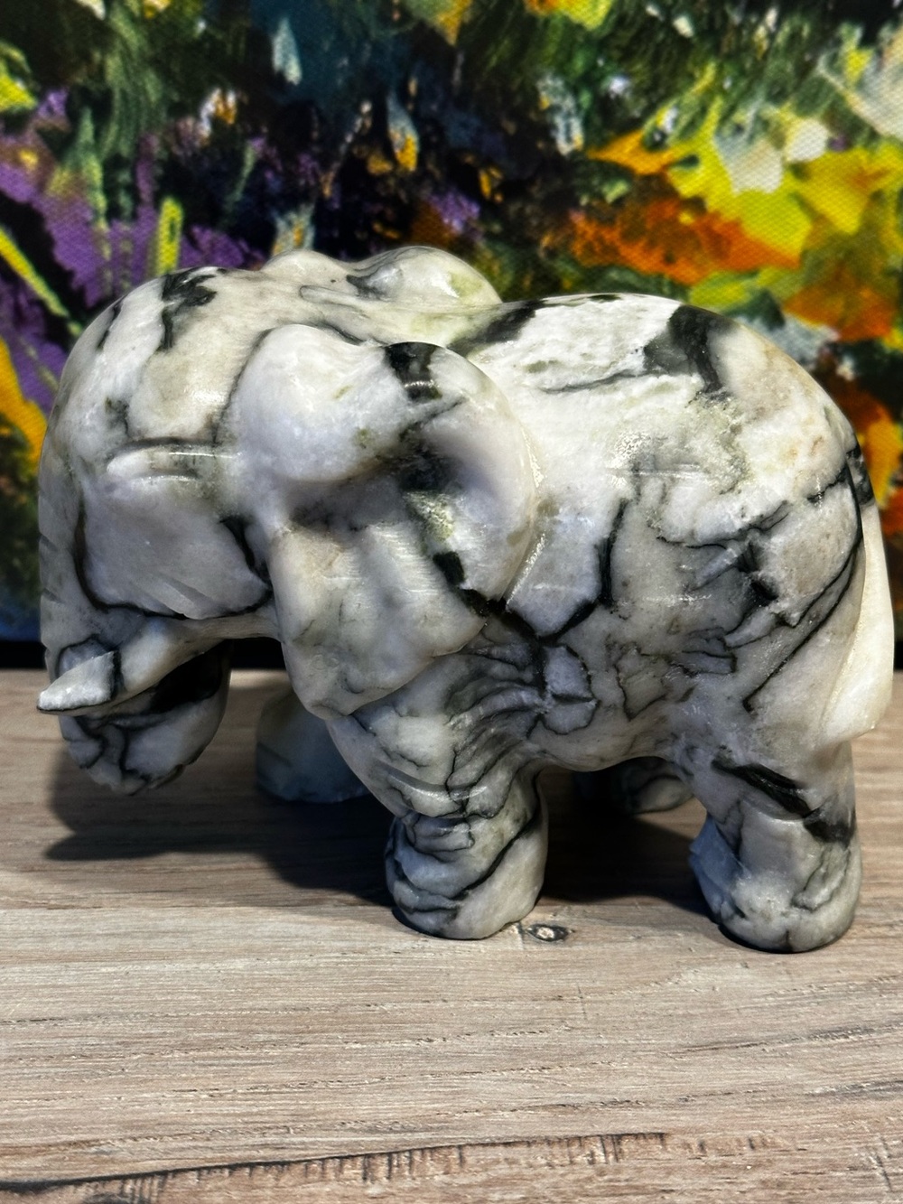 Hand-Carved Elephant Natural Moss Agate White Moss Agate Variety Crystal Carving